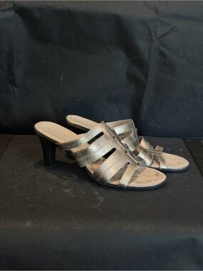 AEROSOLES Bronze Metallic Strappy Heeled Mules